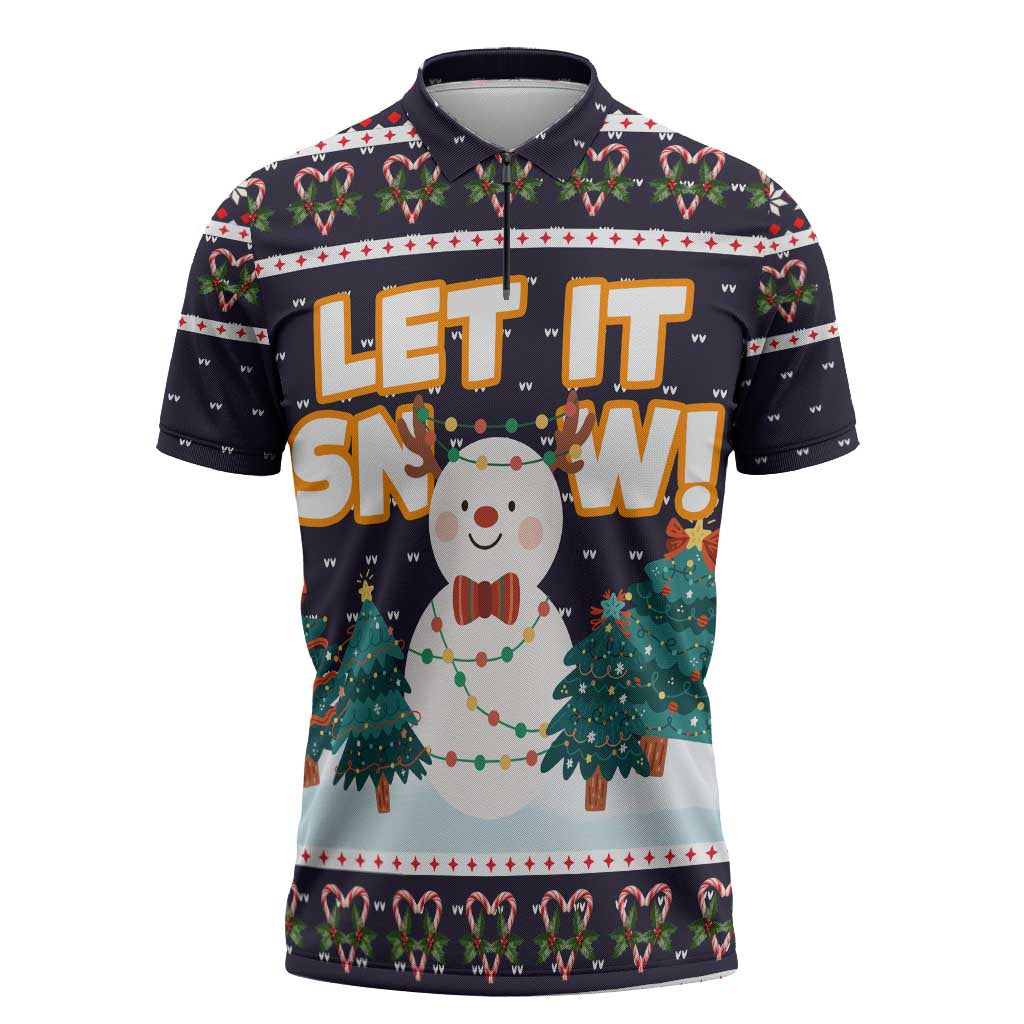 Let It Snow Christmas Zipper Polo Shirt Funny Xmas Holiday Patterns - Wonder Print Shop