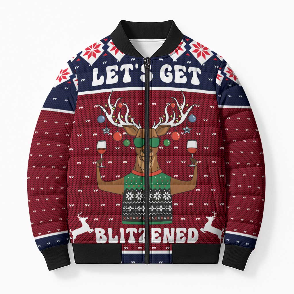 Lets Get Slouchy Christmas Bomber Puffer Jacket Funny Xmas Holiday Patterns - Wonder Print Shop