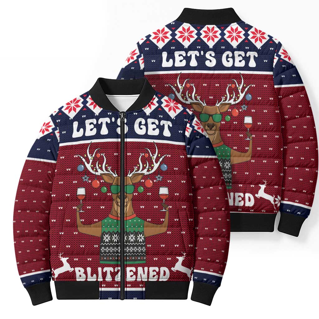 Lets Get Slouchy Christmas Bomber Puffer Jacket Funny Xmas Holiday Patterns - Wonder Print Shop