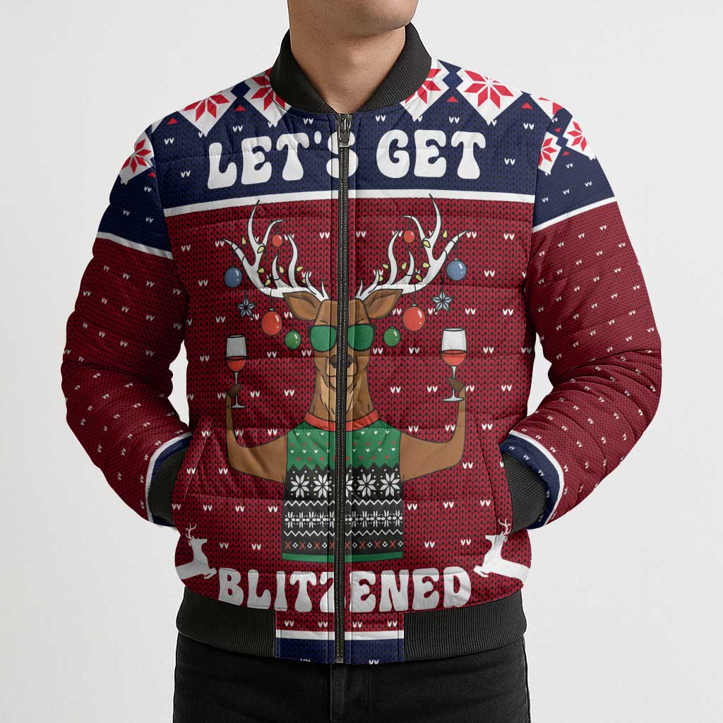 Lets Get Slouchy Christmas Bomber Puffer Jacket Funny Xmas Holiday Patterns - Wonder Print Shop