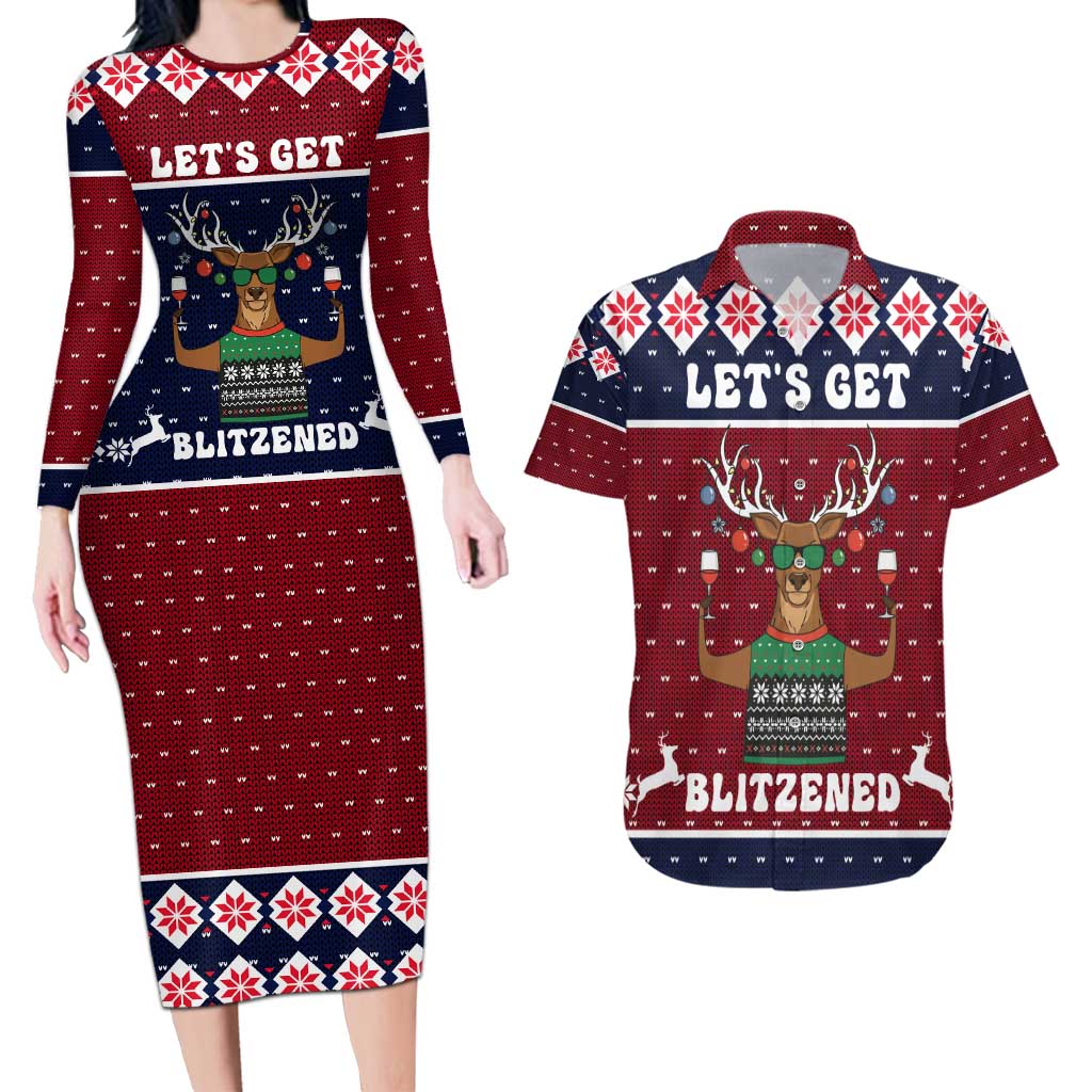 Lets Get Slouchy Christmas Couples Matching Long Sleeve Bodycon Dress and Hawaiian Shirt Funny Xmas Holiday Patterns - Wonder Print Shop