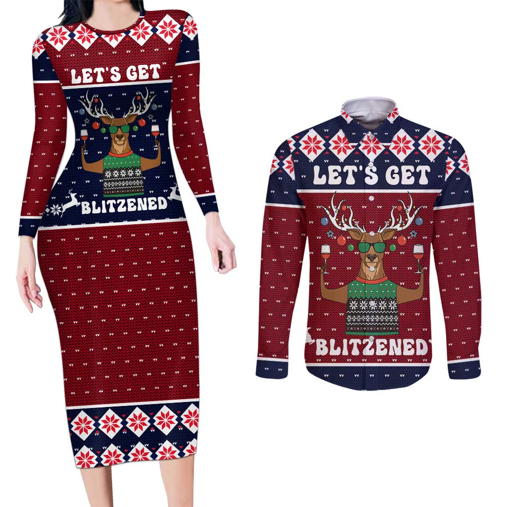 Lets Get Slouchy Christmas Couples Matching Long Sleeve Bodycon Dress and Long Sleeve Button Shirt Funny Xmas Holiday Patterns - Wonder Print Shop