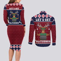 Lets Get Slouchy Christmas Couples Matching Long Sleeve Bodycon Dress and Long Sleeve Button Shirt Funny Xmas Holiday Patterns - Wonder Print Shop
