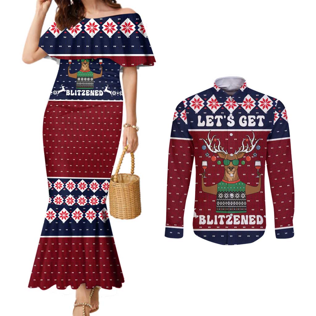 Lets Get Slouchy Christmas Couples Matching Mermaid Dress and Long Sleeve Button Shirt Funny Xmas Holiday Patterns - Wonder Print Shop