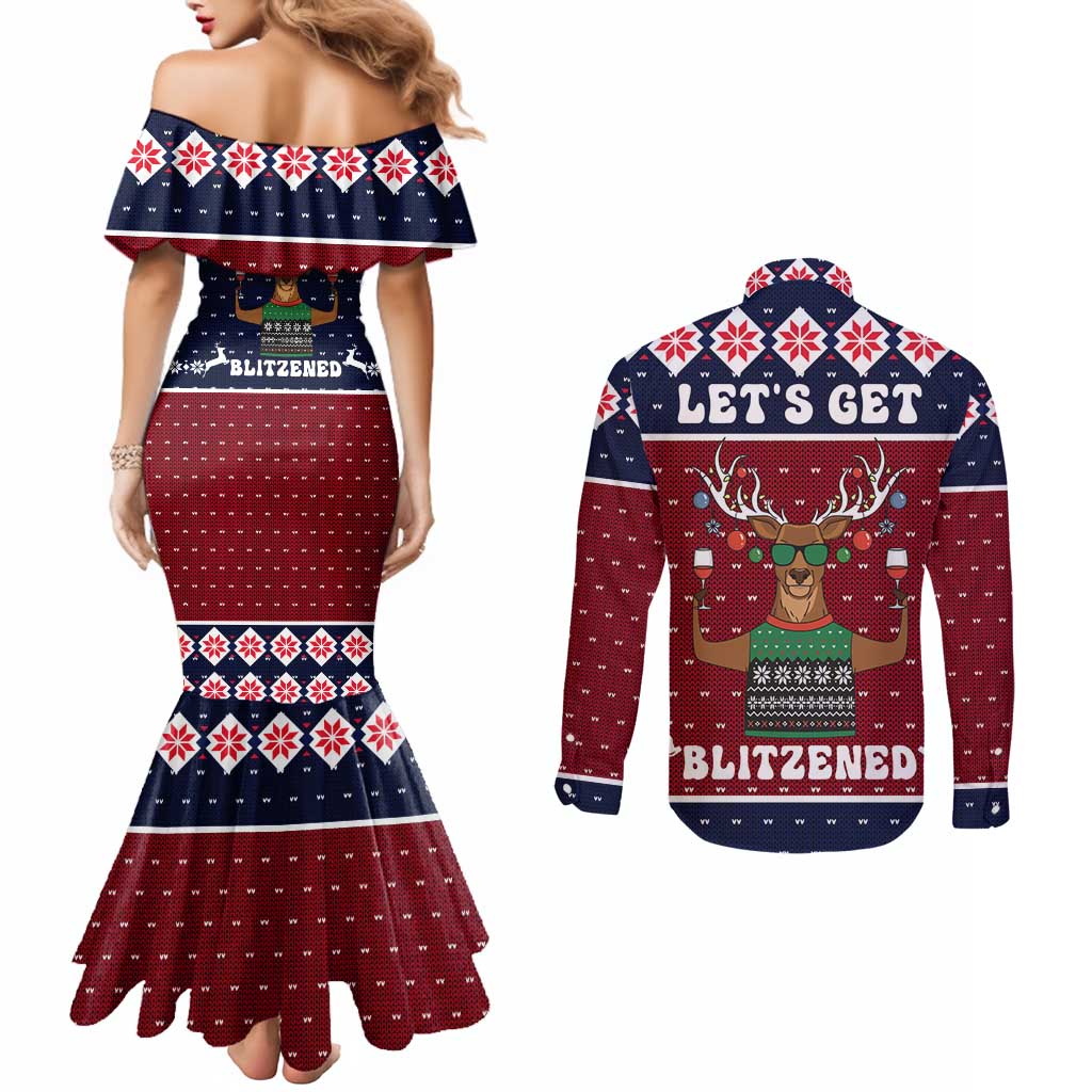 Lets Get Slouchy Christmas Couples Matching Mermaid Dress and Long Sleeve Button Shirt Funny Xmas Holiday Patterns - Wonder Print Shop