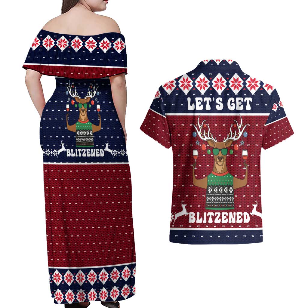 Lets Get Slouchy Christmas Couples Matching Off Shoulder Maxi Dress and Hawaiian Shirt Funny Xmas Holiday Patterns - Wonder Print Shop