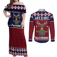 Lets Get Slouchy Christmas Couples Matching Off Shoulder Maxi Dress and Long Sleeve Button Shirt Funny Xmas Holiday Patterns - Wonder Print Shop