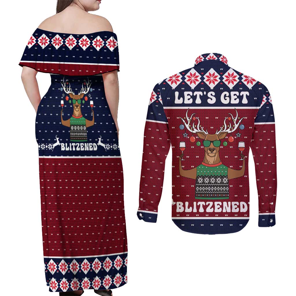 Lets Get Slouchy Christmas Couples Matching Off Shoulder Maxi Dress and Long Sleeve Button Shirt Funny Xmas Holiday Patterns - Wonder Print Shop