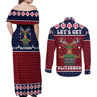 Lets Get Slouchy Christmas Couples Matching Off Shoulder Maxi Dress and Long Sleeve Button Shirt Funny Xmas Holiday Patterns - Wonder Print Shop