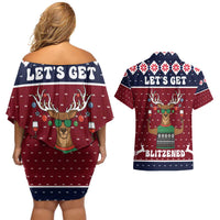 Lets Get Slouchy Christmas Couples Matching Off Shoulder Short Dress and Hawaiian Shirt Funny Xmas Holiday Patterns - Wonder Print Shop