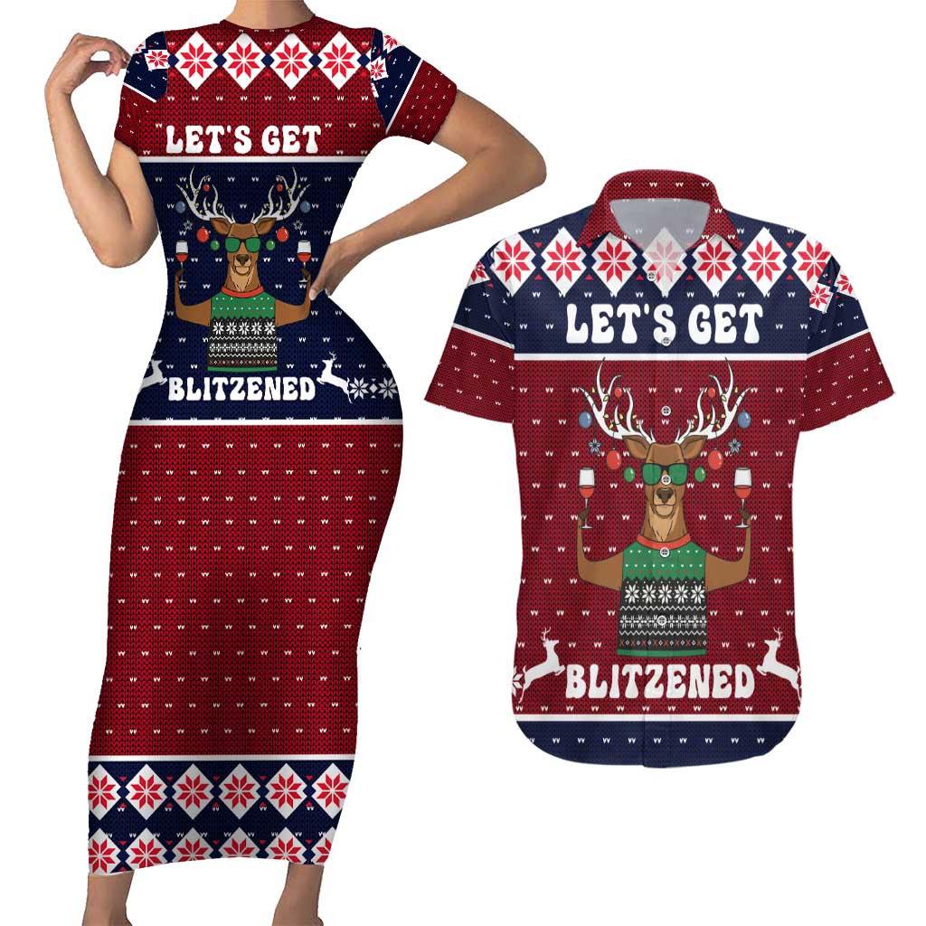 Lets Get Slouchy Christmas Couples Matching Short Sleeve Bodycon Dress and Hawaiian Shirt Funny Xmas Holiday Patterns - Wonder Print Shop