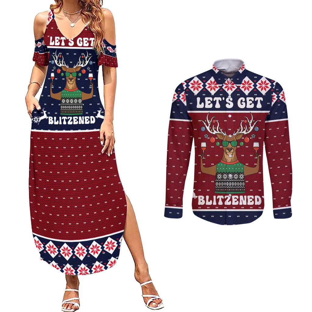 Lets Get Slouchy Christmas Couples Matching Summer Maxi Dress and Long Sleeve Button Shirt Funny Xmas Holiday Patterns - Wonder Print Shop