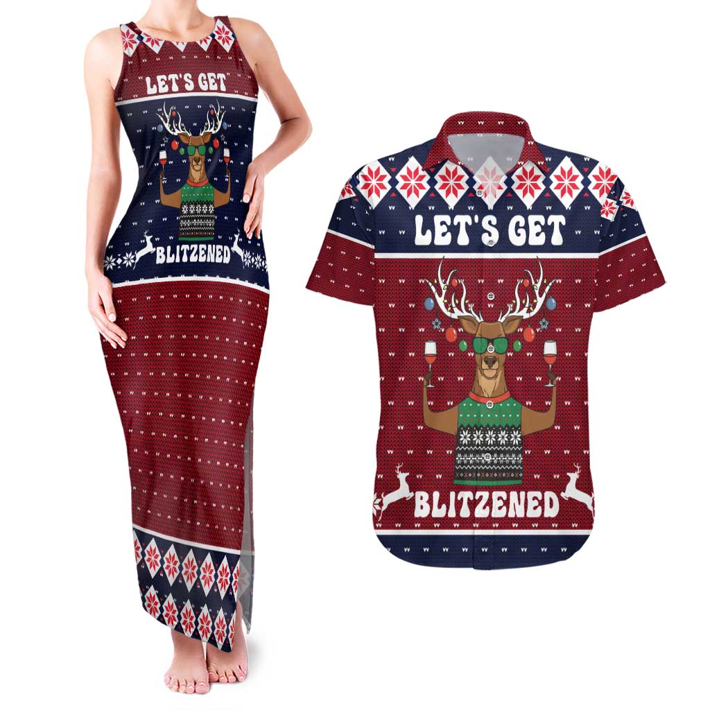 Lets Get Slouchy Christmas Couples Matching Tank Maxi Dress and Hawaiian Shirt Funny Xmas Holiday Patterns - Wonder Print Shop