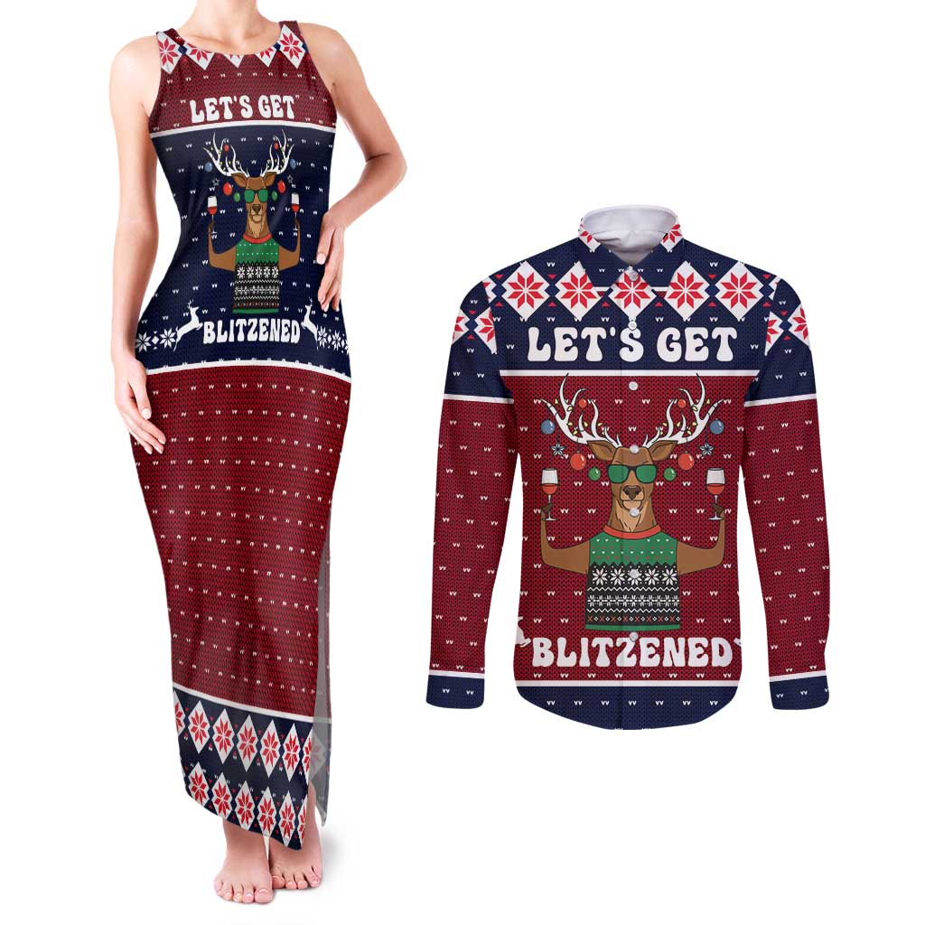 Lets Get Slouchy Christmas Couples Matching Tank Maxi Dress and Long Sleeve Button Shirt Funny Xmas Holiday Patterns - Wonder Print Shop