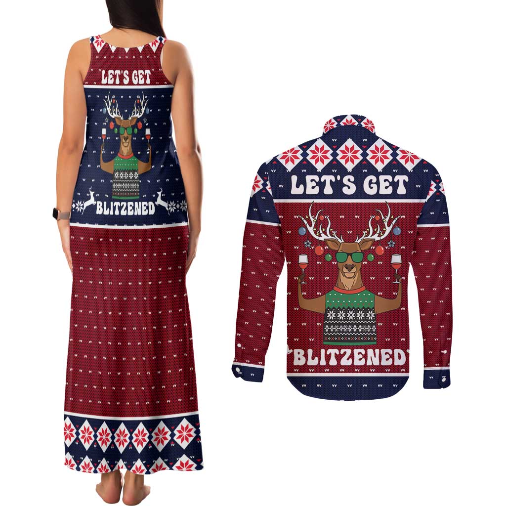 Lets Get Slouchy Christmas Couples Matching Tank Maxi Dress and Long Sleeve Button Shirt Funny Xmas Holiday Patterns - Wonder Print Shop