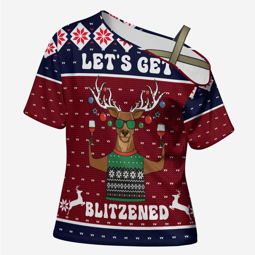 Lets Get Slouchy Christmas Cross Shoulder Shirt Funny Xmas Holiday Patterns - Wonder Print Shop