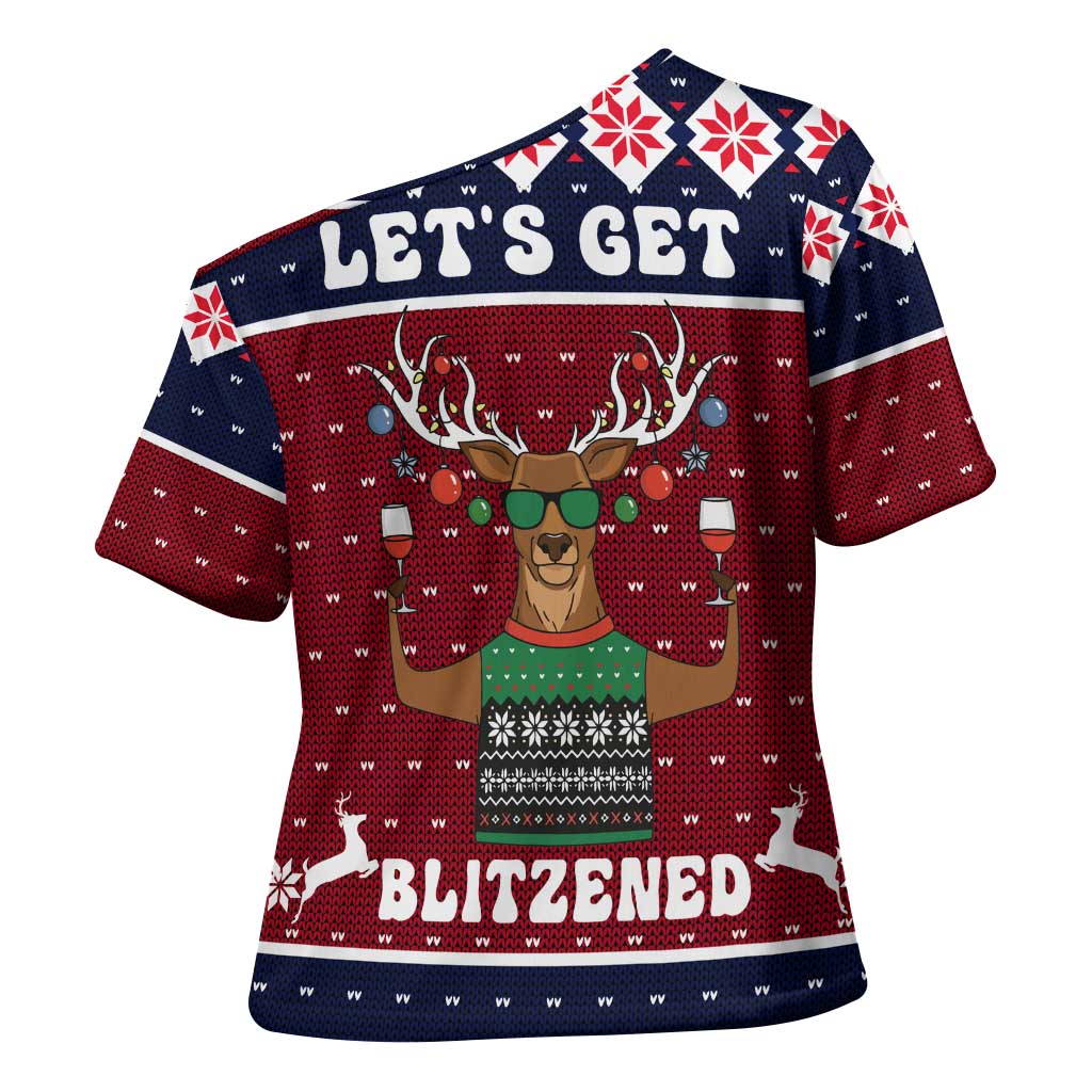 Lets Get Slouchy Christmas Cross Shoulder Shirt Funny Xmas Holiday Patterns - Wonder Print Shop