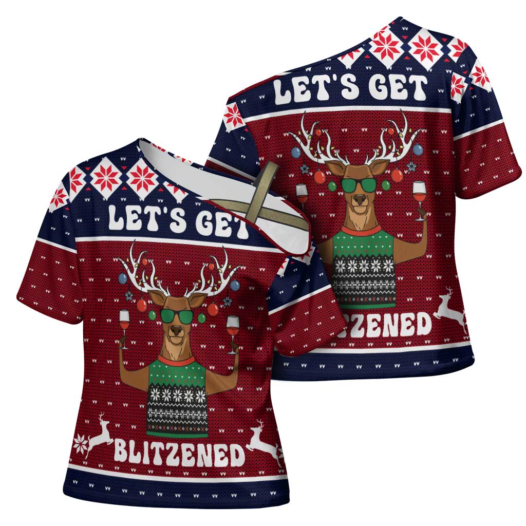Lets Get Slouchy Christmas Cross Shoulder Shirt Funny Xmas Holiday Patterns - Wonder Print Shop