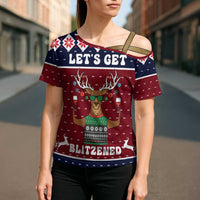 Lets Get Slouchy Christmas Cross Shoulder Shirt Funny Xmas Holiday Patterns - Wonder Print Shop