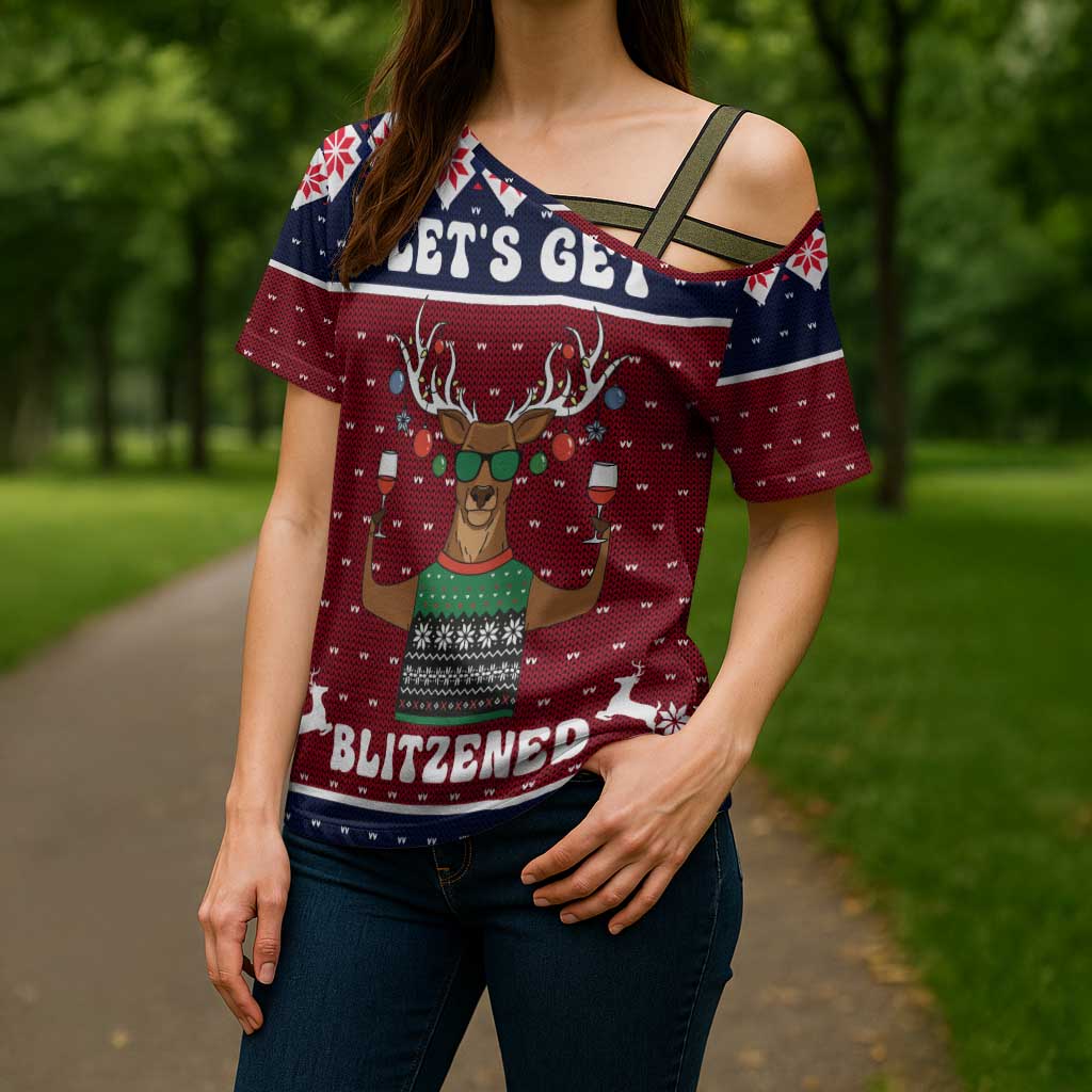 Lets Get Slouchy Christmas Cross Shoulder Shirt Funny Xmas Holiday Patterns - Wonder Print Shop