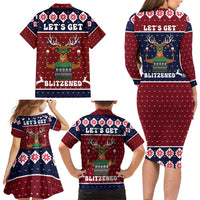 Lets Get Slouchy Christmas Family Matching Long Sleeve Bodycon Dress and Hawaiian Shirt Funny Xmas Holiday Patterns - Wonder Print Shop