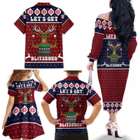 Lets Get Slouchy Christmas Family Matching Off The Shoulder Long Sleeve Dress and Hawaiian Shirt Funny Xmas Holiday Patterns - Wonder Print Shop