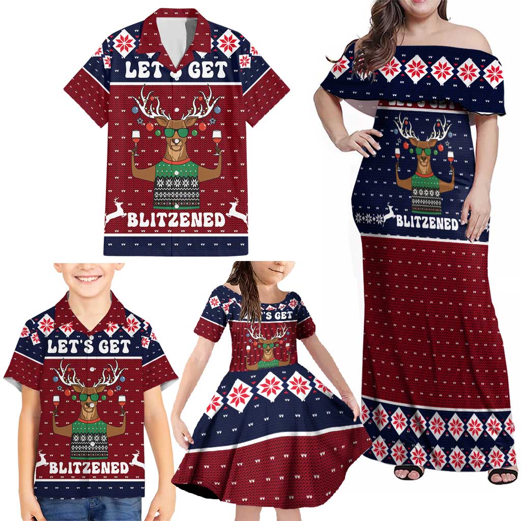 Lets Get Slouchy Christmas Family Matching Off Shoulder Maxi Dress and Hawaiian Shirt Funny Xmas Holiday Patterns - Wonder Print Shop