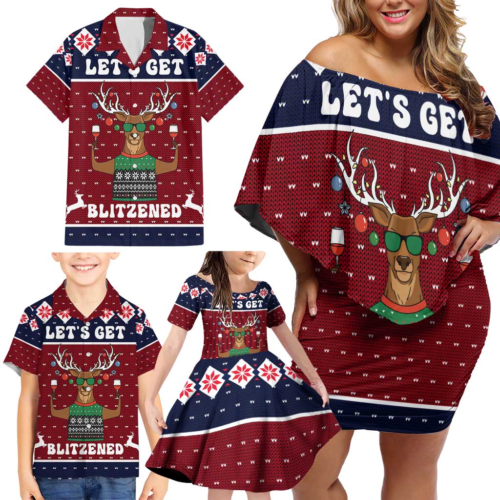 Lets Get Slouchy Christmas Family Matching Off Shoulder Short Dress and Hawaiian Shirt Funny Xmas Holiday Patterns - Wonder Print Shop