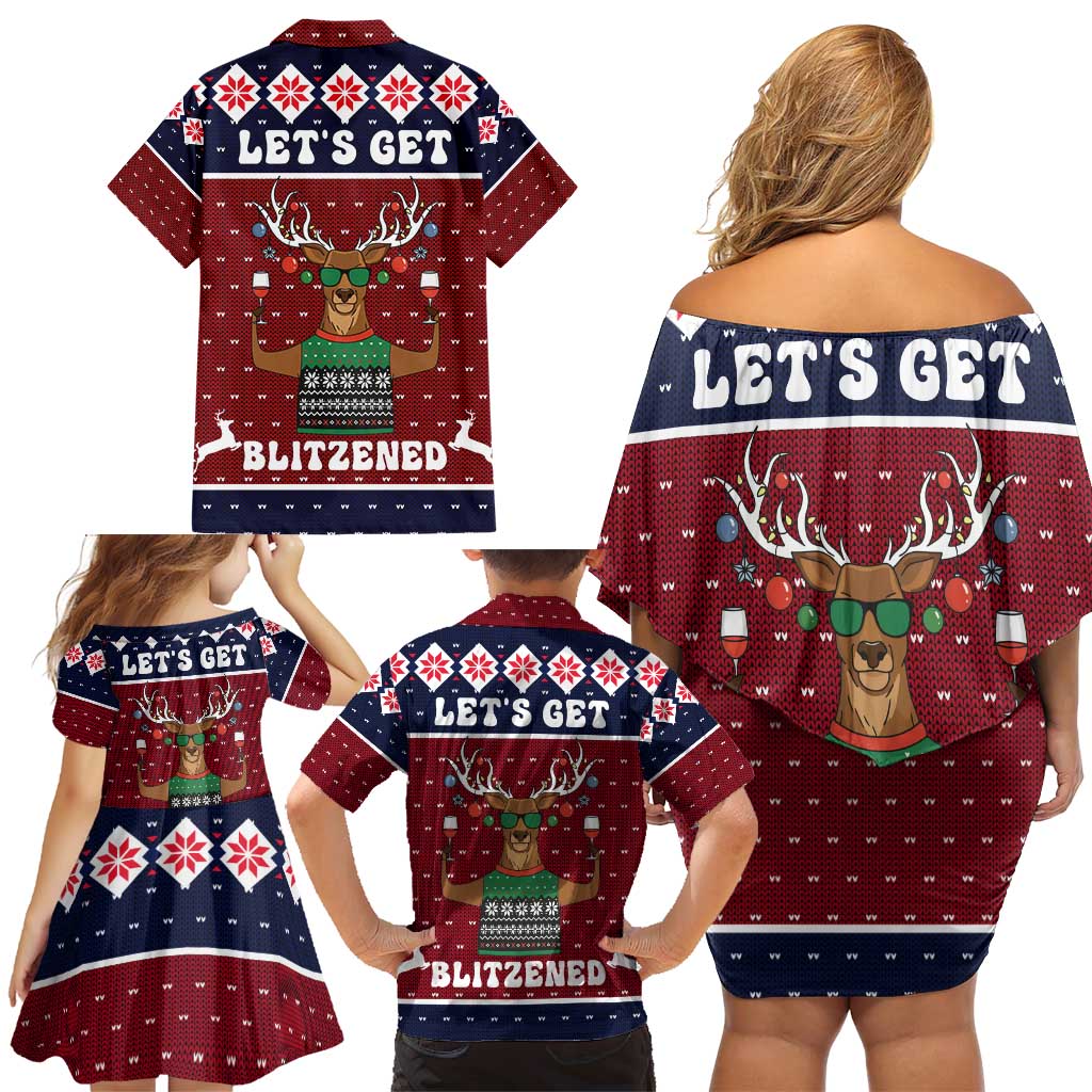 Lets Get Slouchy Christmas Family Matching Off Shoulder Short Dress and Hawaiian Shirt Funny Xmas Holiday Patterns - Wonder Print Shop