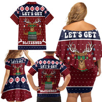 Lets Get Slouchy Christmas Family Matching Off Shoulder Short Dress and Hawaiian Shirt Funny Xmas Holiday Patterns - Wonder Print Shop