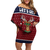 Lets Get Slouchy Christmas Family Matching Off Shoulder Short Dress and Hawaiian Shirt Funny Xmas Holiday Patterns - Wonder Print Shop