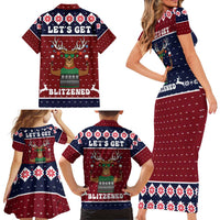 Lets Get Slouchy Christmas Family Matching Short Sleeve Bodycon Dress and Hawaiian Shirt Funny Xmas Holiday Patterns - Wonder Print Shop