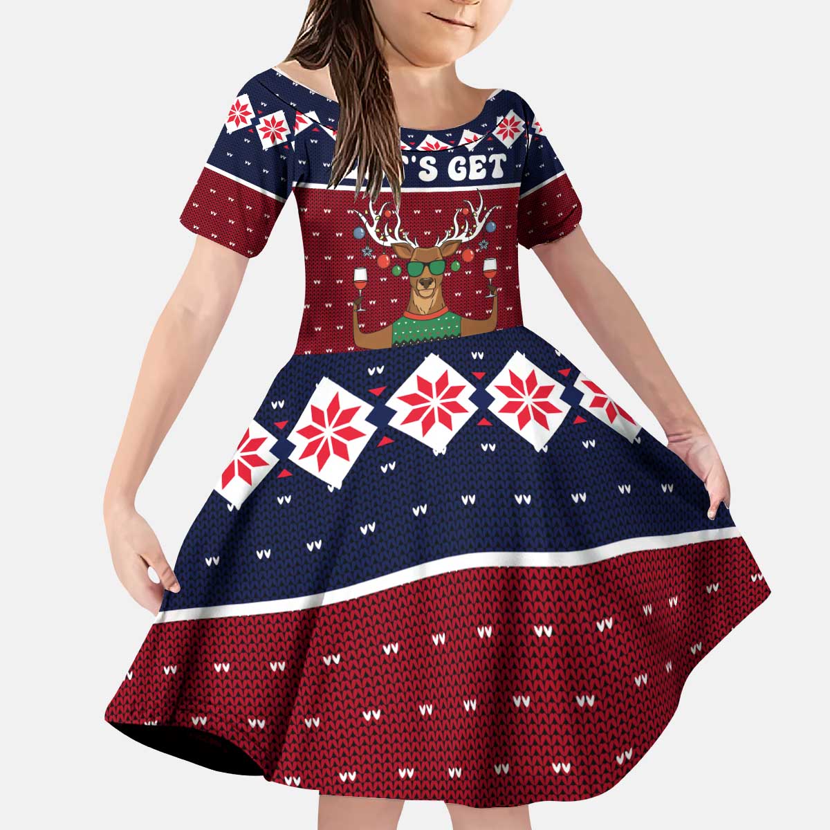 Lets Get Slouchy Christmas Kid Short Sleeve Dress Funny Xmas Holiday Patterns - Wonder Print Shop
