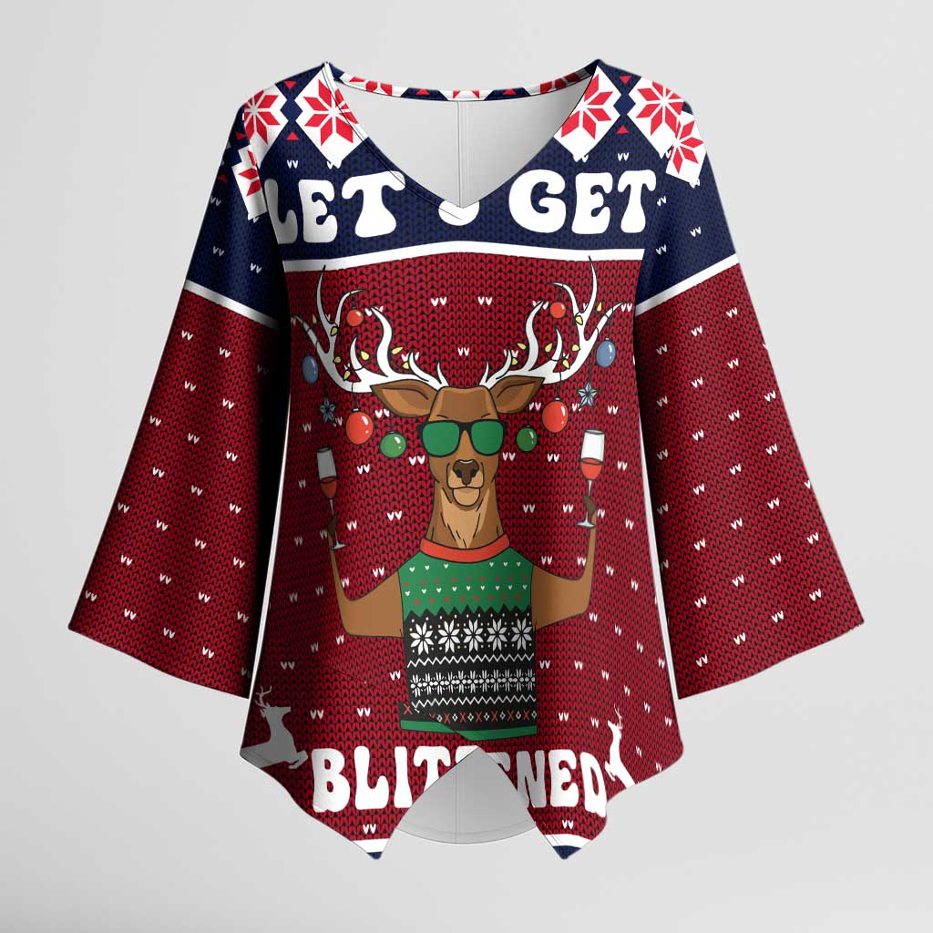 Lets Get Slouchy Christmas Kimono Sleeve Blouse Funny Xmas Holiday Patterns - Wonder Print Shop