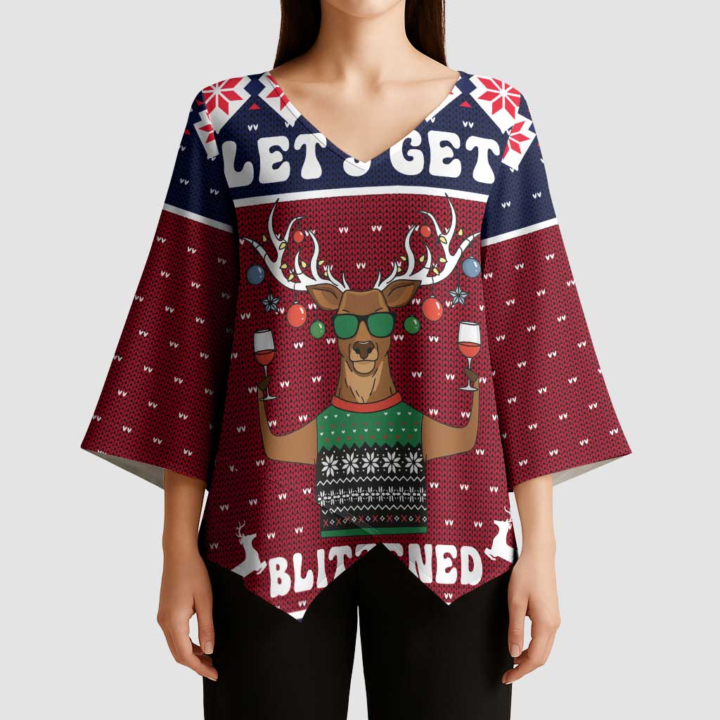 Lets Get Slouchy Christmas Kimono Sleeve Blouse Funny Xmas Holiday Patterns - Wonder Print Shop