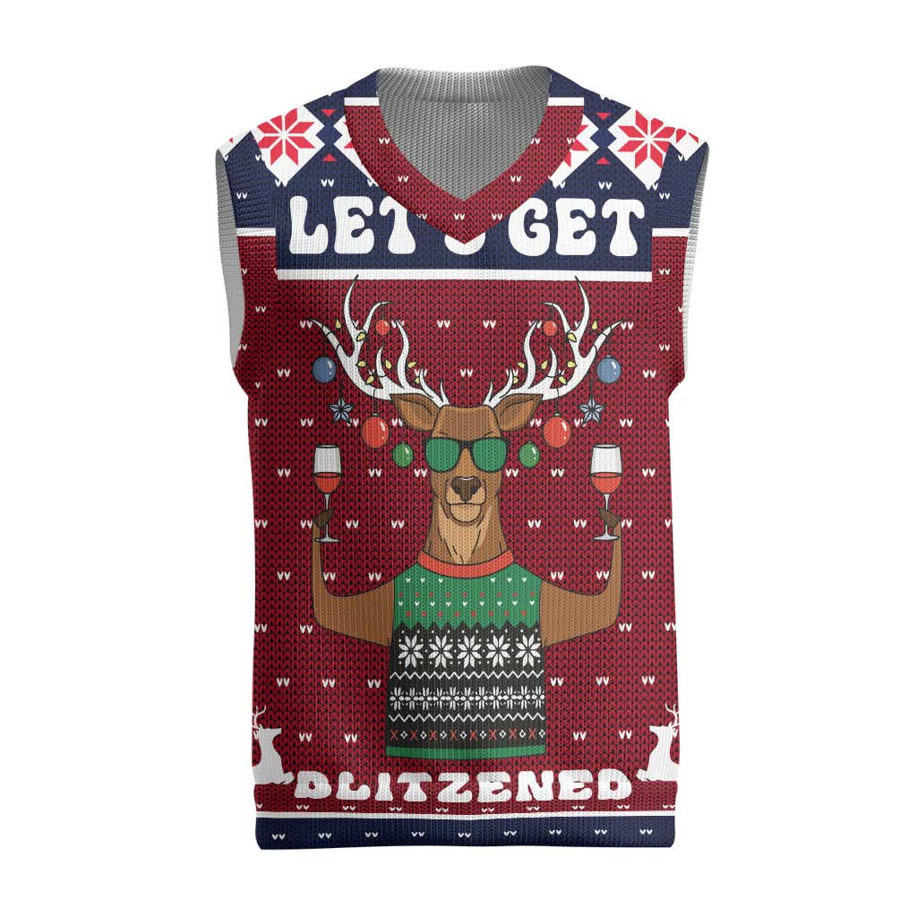 Lets Get Slouchy Christmas Knitted V-Neck Vest Funny Xmas Holiday Patterns - Wonder Print Shop