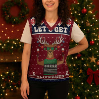 Lets Get Slouchy Christmas Knitted V-Neck Vest Funny Xmas Holiday Patterns - Wonder Print Shop