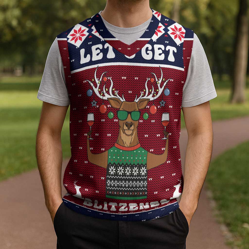 Lets Get Slouchy Christmas Knitted V-Neck Vest Funny Xmas Holiday Patterns - Wonder Print Shop