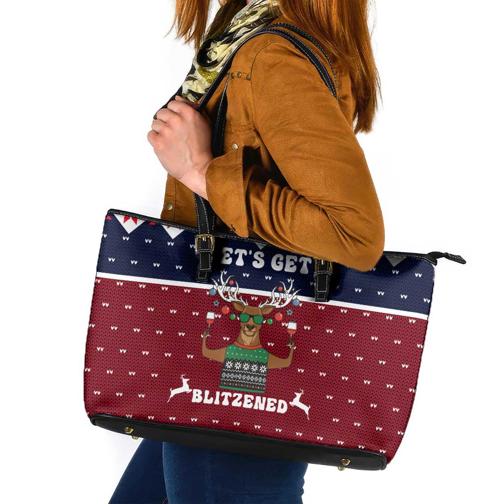 Lets Get Slouchy Christmas Leather Tote Bag Funny Xmas Holiday Patterns - Wonder Print Shop