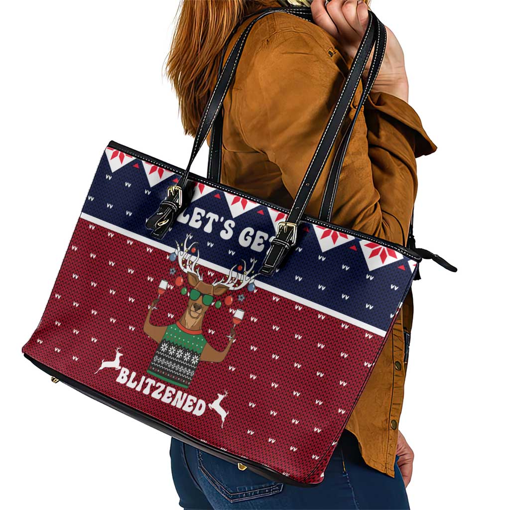 Lets Get Slouchy Christmas Leather Tote Bag Funny Xmas Holiday Patterns - Wonder Print Shop