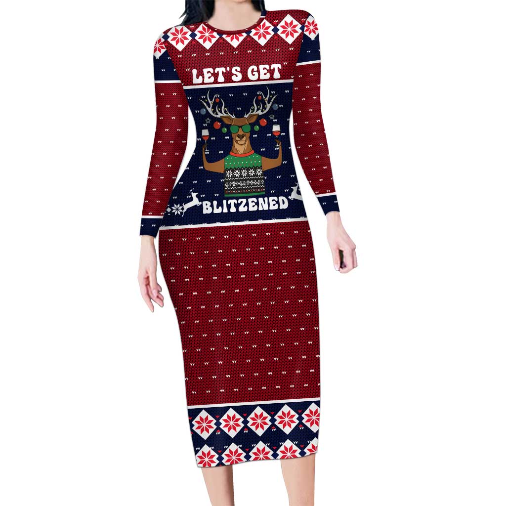 Lets Get Slouchy Christmas Long Sleeve Bodycon Dress Funny Xmas Holiday Patterns - Wonder Print Shop