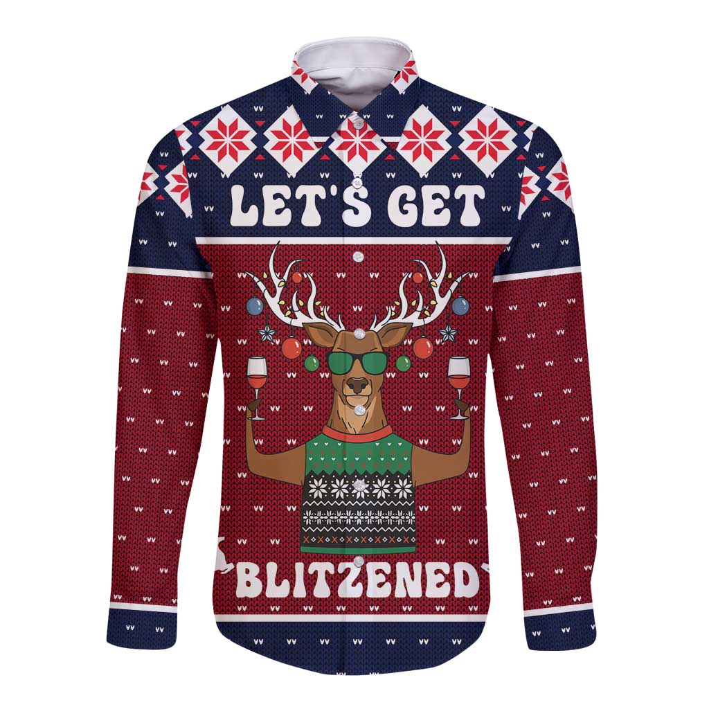 Lets Get Slouchy Christmas Long Sleeve Button Shirt Funny Xmas Holiday Patterns - Wonder Print Shop