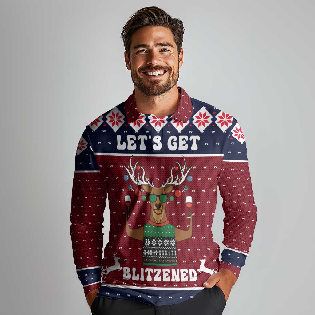 Lets Get Slouchy Christmas Long Sleeve Polo Shirt Funny Xmas Holiday Patterns - Wonder Print Shop
