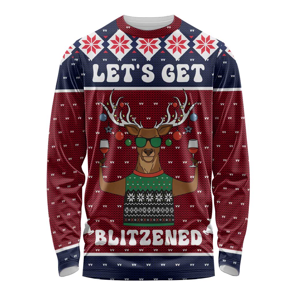 Lets Get Slouchy Christmas Long Sleeve Shirt Funny Xmas Holiday Patterns - Wonder Print Shop