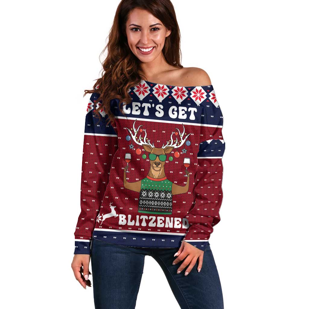 Lets Get Slouchy Christmas Off Shoulder Sweater Funny Xmas Holiday Patterns - Wonder Print Shop