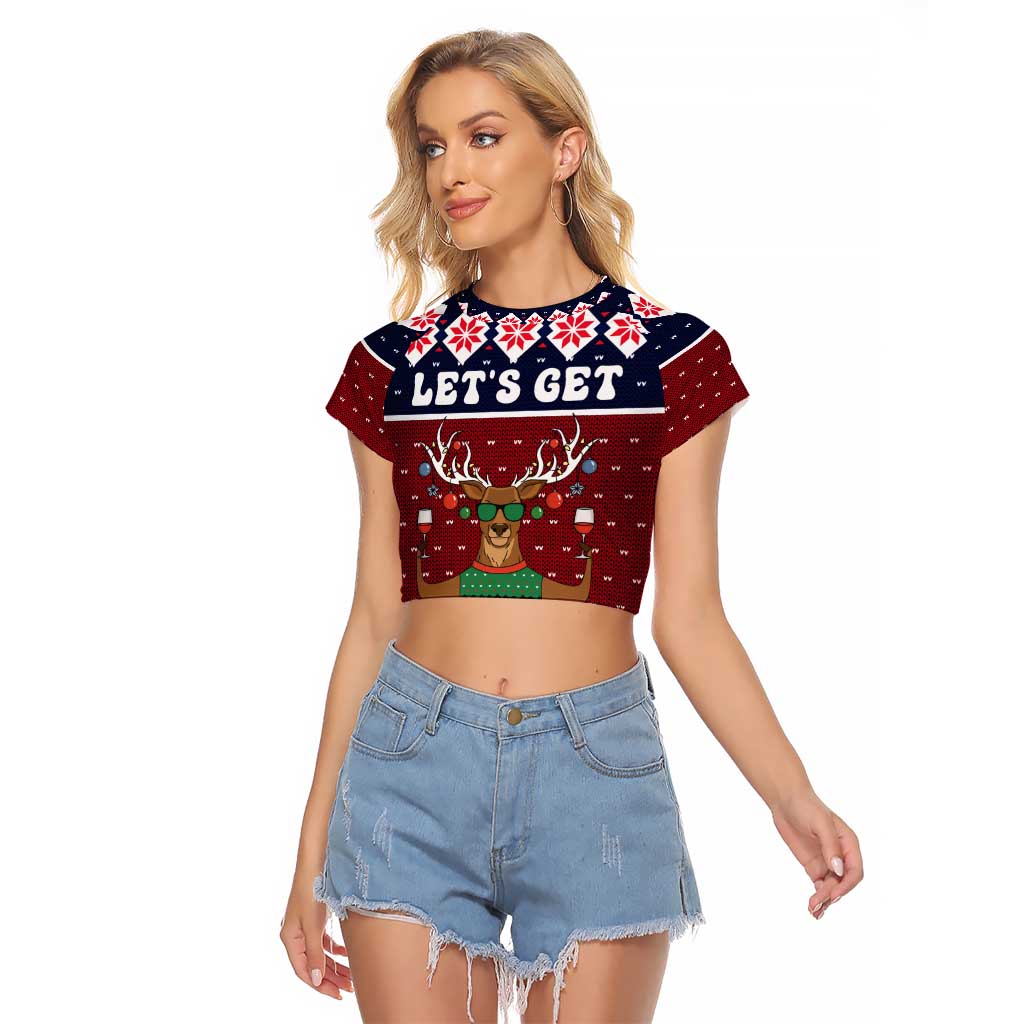 Lets Get Slouchy Christmas Raglan Cropped T Shirt Funny Xmas Holiday Patterns - Wonder Print Shop
