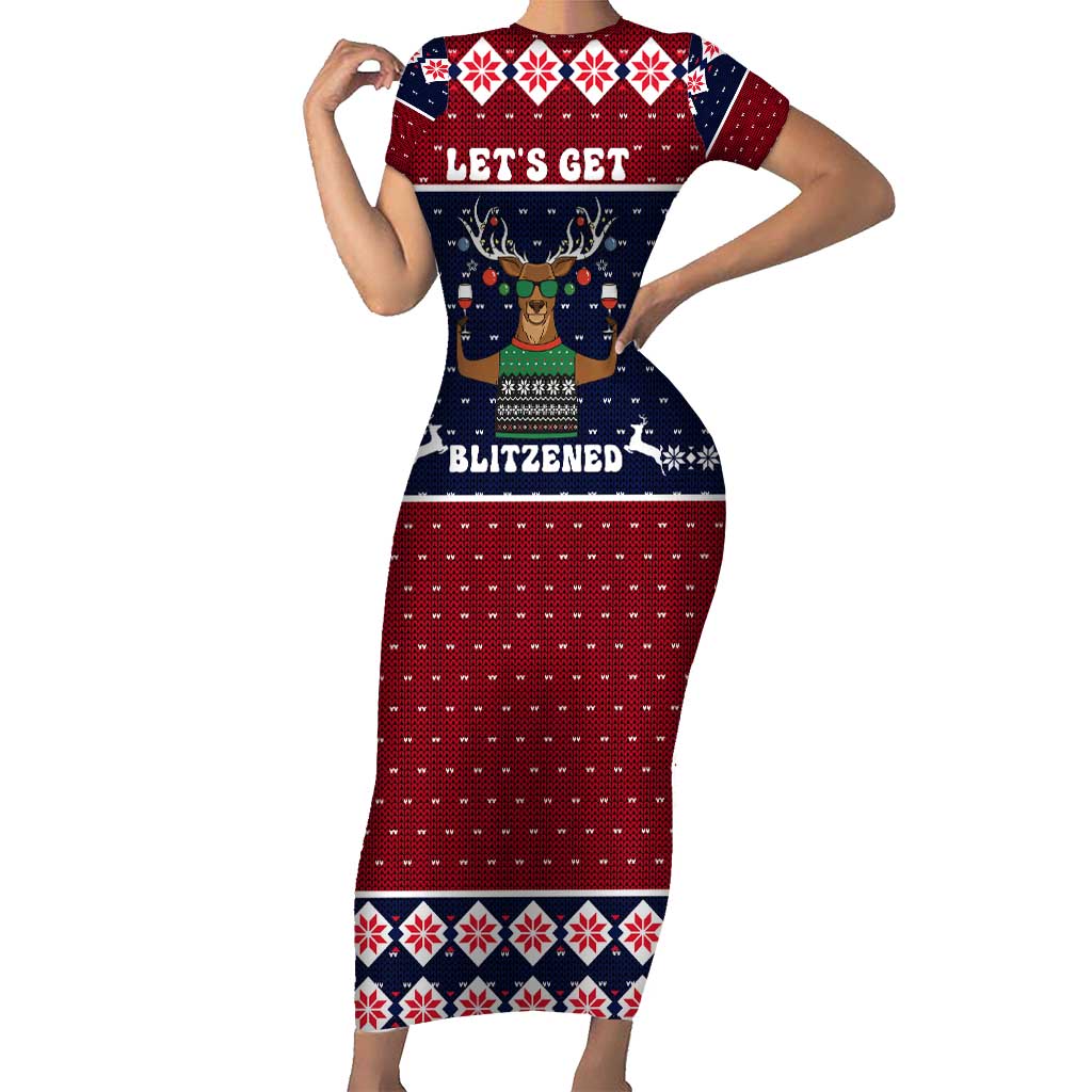 Lets Get Slouchy Christmas Short Sleeve Bodycon Dress Funny Xmas Holiday Patterns - Wonder Print Shop