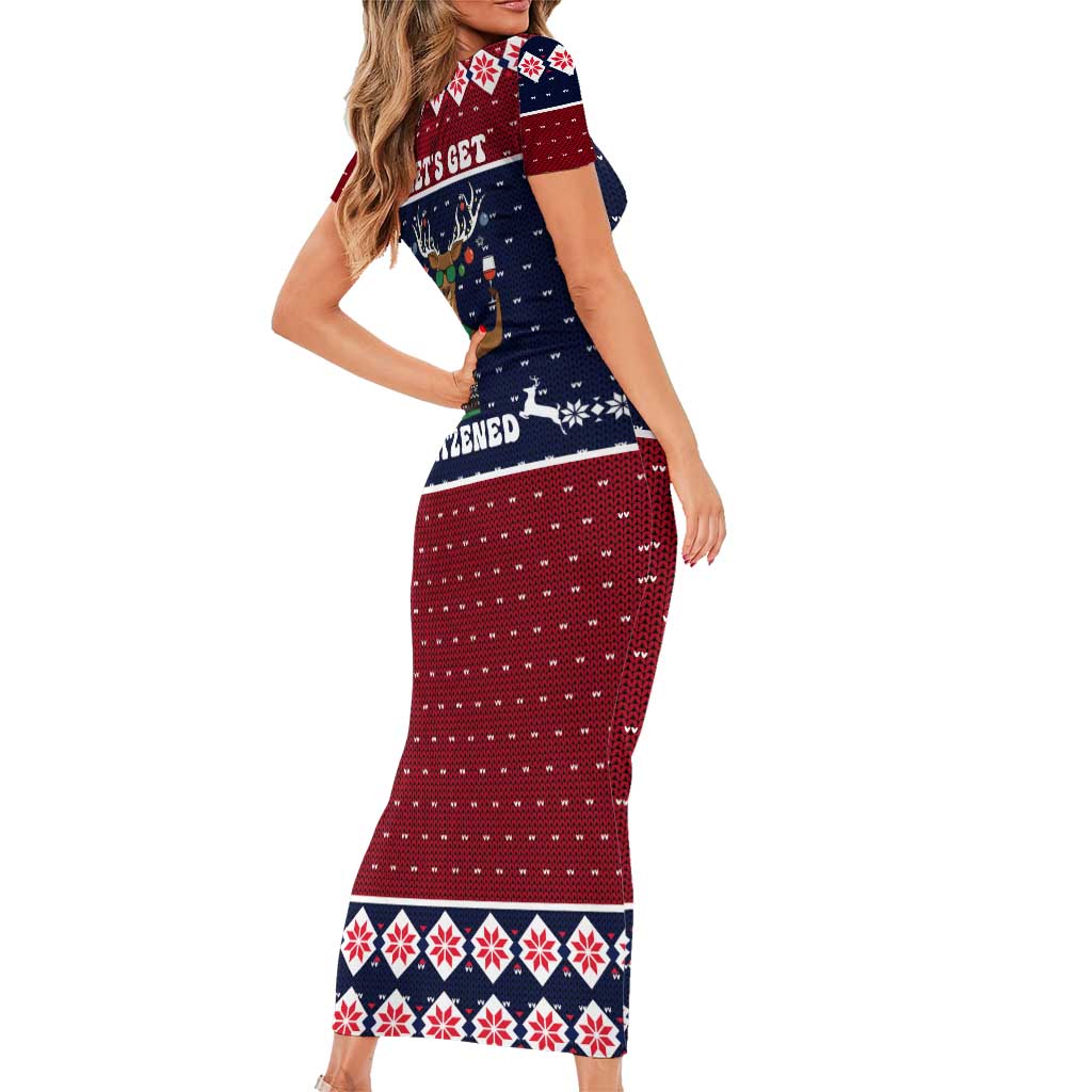 Lets Get Slouchy Christmas Short Sleeve Bodycon Dress Funny Xmas Holiday Patterns - Wonder Print Shop