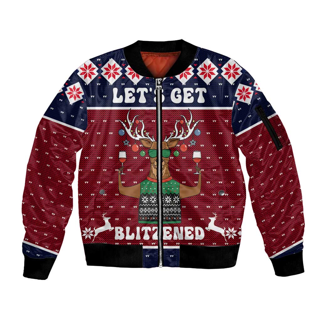 Lets Get Slouchy Christmas Sleeve Zip Bomber Jacket Funny Xmas Holiday Patterns - Wonder Print Shop