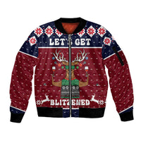 Lets Get Slouchy Christmas Sleeve Zip Bomber Jacket Funny Xmas Holiday Patterns - Wonder Print Shop